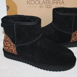 UGG KOOLABURRA MINI SUEDE LEOPARD BOOTIES BLACK
